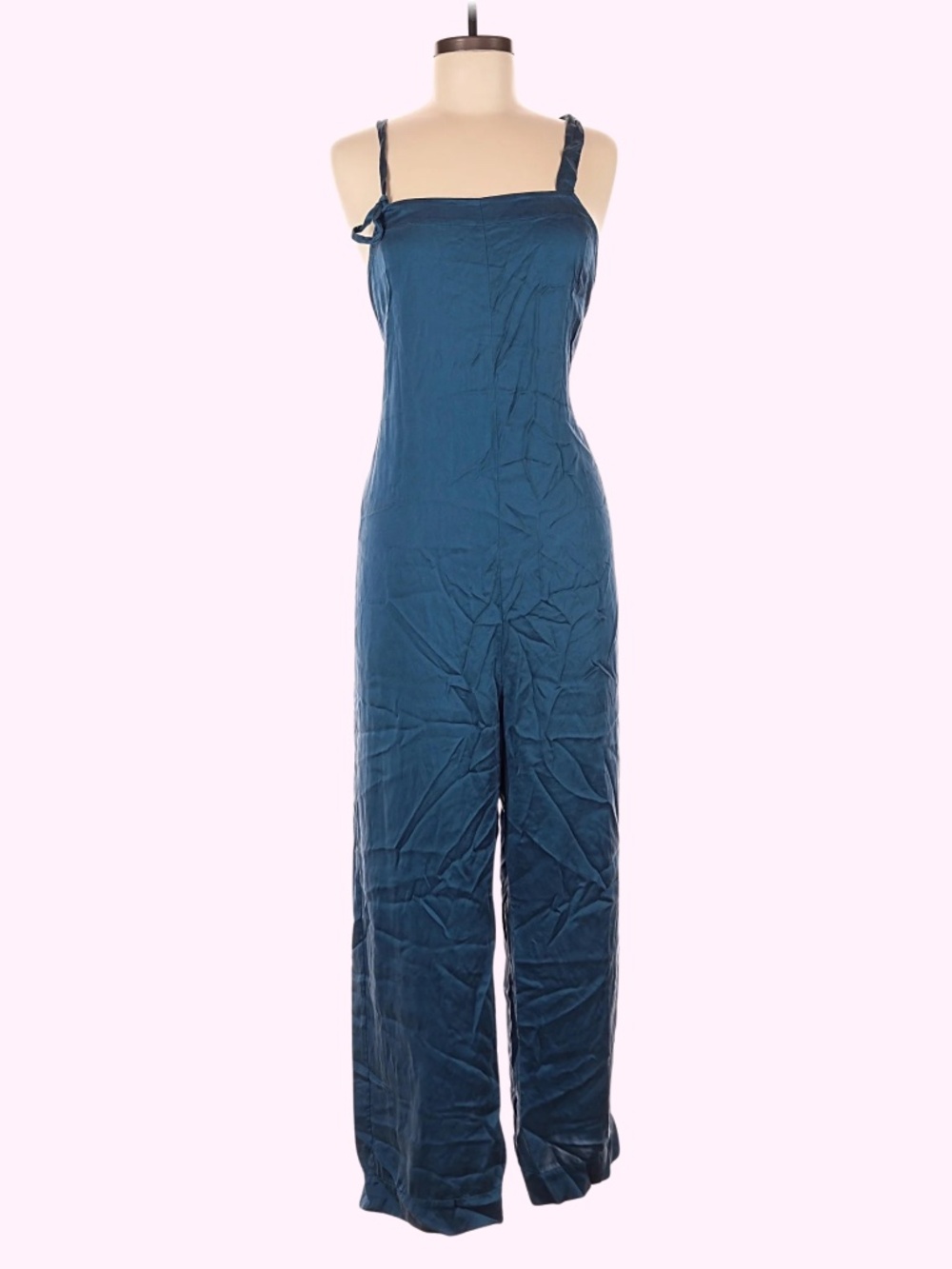 HTF Lunya Blue Washable 100% Silk Sleep Jumpsuit Tie Front Size L/XL